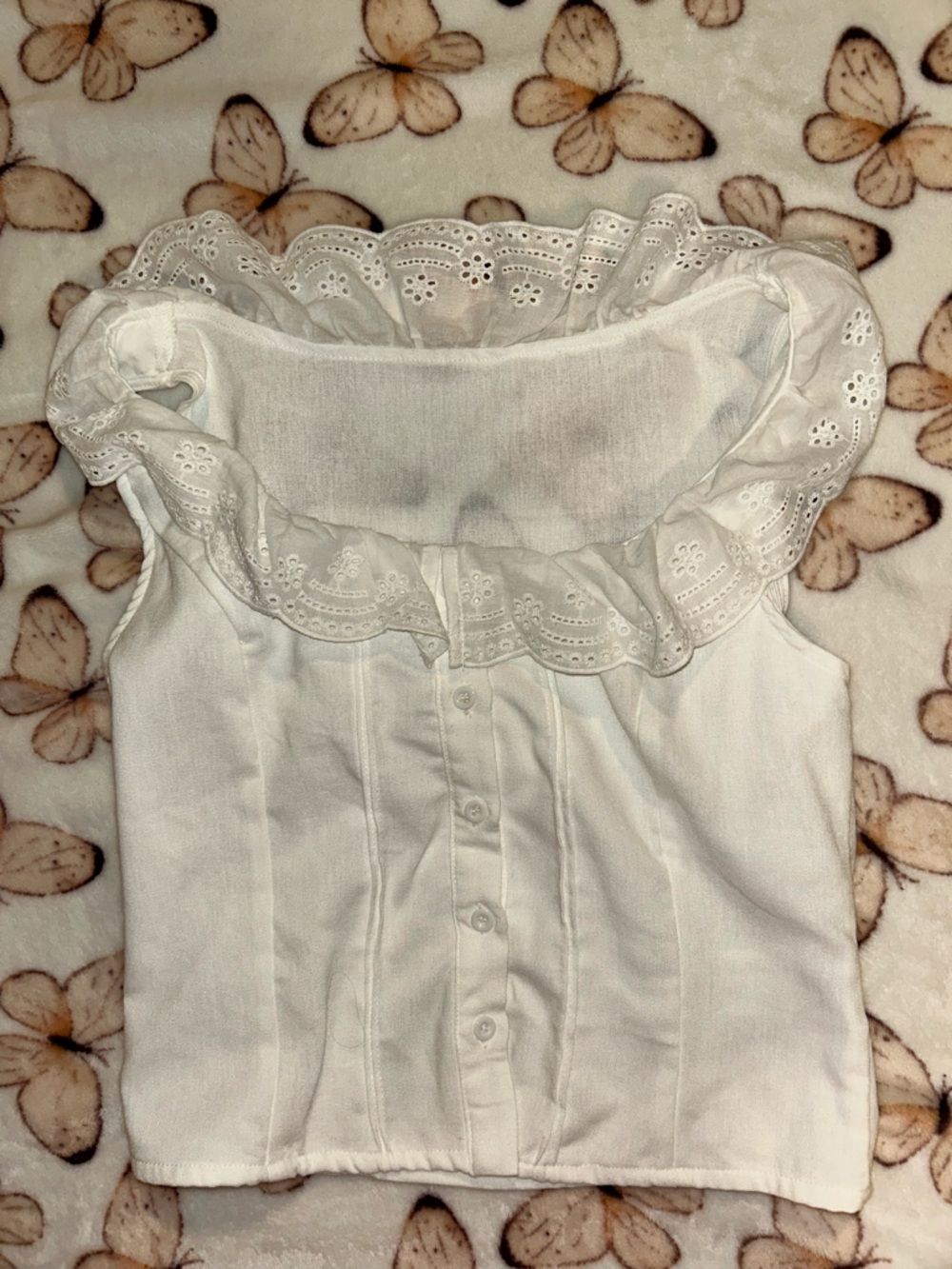 White Eyelet Collar Button-Front Top